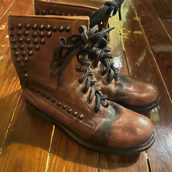 Ash Boots Womens Biker Studded RALPH Tan Distressed Leather Lace Up Grunge - Picture 4 of 7